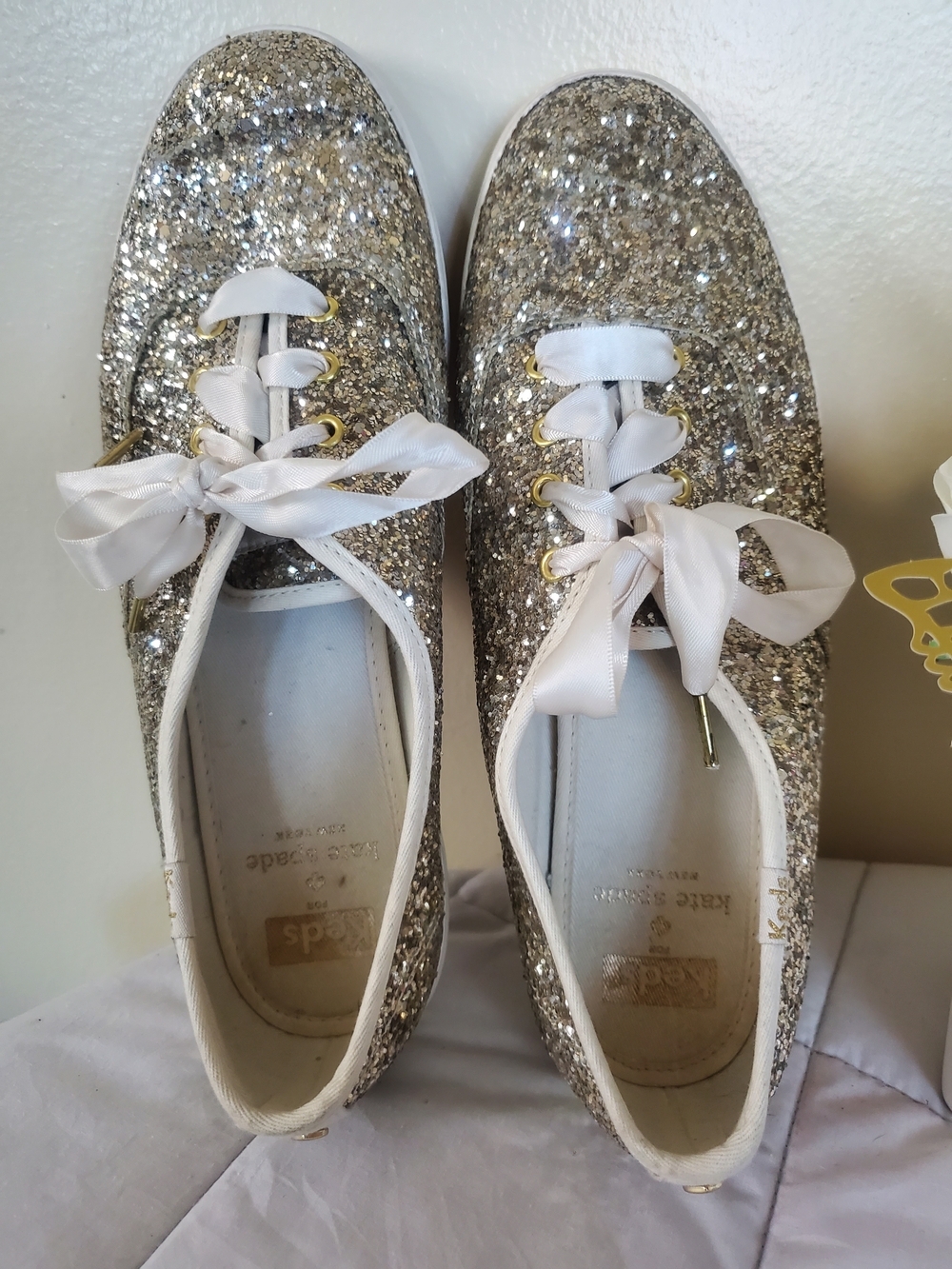 Keds x Kate Spade New York Champion Platinum Gold Glitter Sneakers Size 8 - Picture 6 of 8